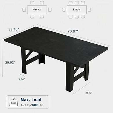 Large Kitchen Table with Thickened Tabletop, 70.87" Wood Farmhouse Dining Table for 6-8 People