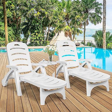Costway 2 PCS Folding Chaise Lounge Chair 5-Position Adjustable Recliner