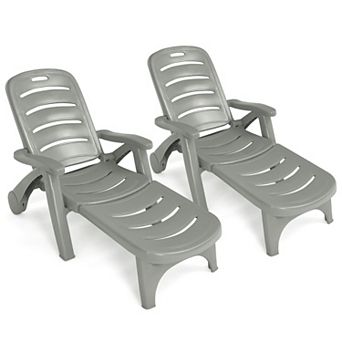 Costway 2 pc Folding Chaise Lounge Chair 5-Position Adjustable Recliner