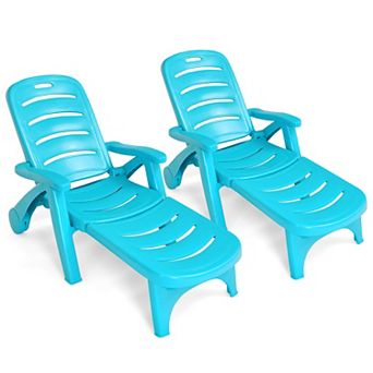 Costway 2 pc Folding Chaise Lounge Chair 5-Position Adjustable Recliner