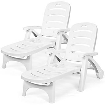 Costway 2 pc Folding Chaise Lounge Chair 5-Position Adjustable Recliner