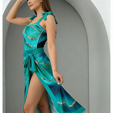 Women's Marble Print One Piece Swimsuit with Tie Shoulder & Sarong Cover Up 2 Piece Set