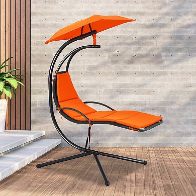 Costway Patio Hanging Hammock Chaise Lounge Chair with Canopy Cushion