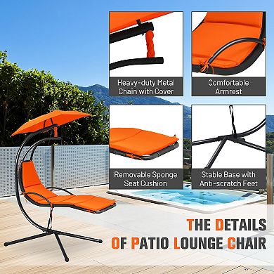 Costway Patio Hanging Hammock Chaise Lounge Chair with Canopy Cushion