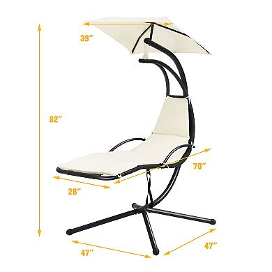Costway Patio Hanging Hammock Chaise Lounge Chair with Canopy Cushion