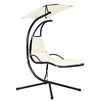 Costway Patio Hanging Hammock Chaise Lounge Chair with Canopy Cushion