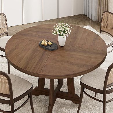 Modern Round Dining Table, 47" Kitchen Table Seats 4-6, Wooden Base Dining Room Table
