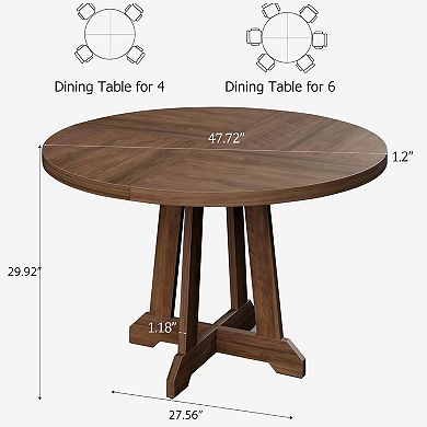 Modern Round Dining Table, 47" Kitchen Table Seats 4-6, Wooden Base Dining Room Table