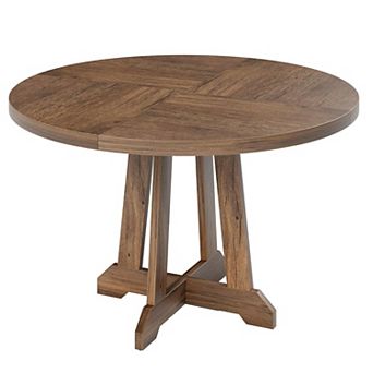 Modern Round Dining Table, 47" Kitchen Table Seats 4-6, Wooden Base Dining Room Table