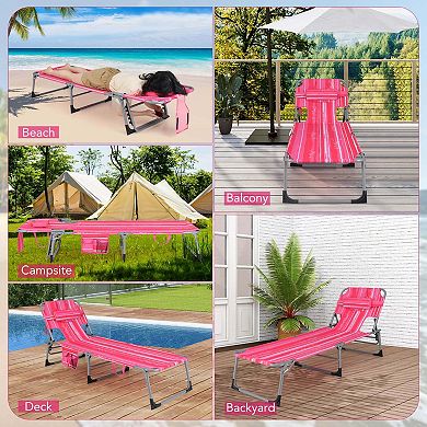 Costway Outdoor Beach Lounge Chair Folding Chaise Lounge with Pillow