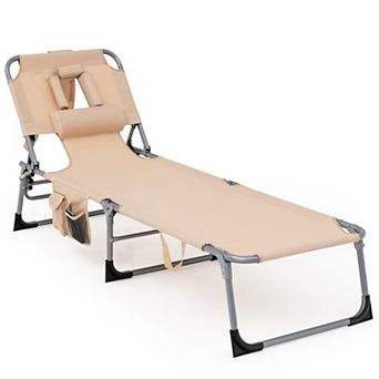 Costway Outdoor Beach Lounge Chair Folding Chaise Lounge with Pillow