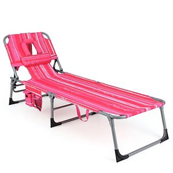 Costway Outdoor Beach Lounge Chair Folding Chaise Lounge with Pillow