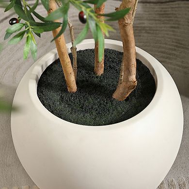 Artificial Olive Tree 8ft with Natural Wood Trunk, Faux Plant in White Planter for Indoor Home Decor