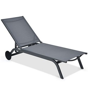 Costway Outdoor Patio Lounge Chair Chaise Reclining Aluminum Fabric Adjustable
