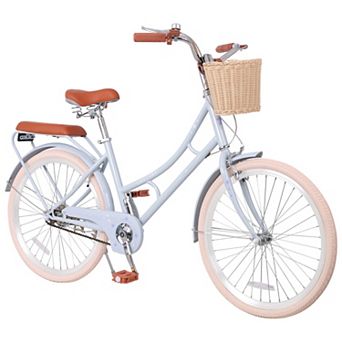 24 Inch Women Beach Cruiser Bike, Low-Step Frame with Basket, Comfortable Commuter Bike