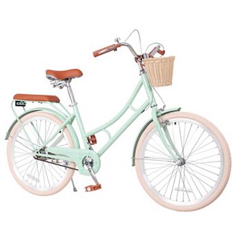 24 Inch Women Beach Cruiser Bike, Low-Step Frame with Basket, Comfortable Commuter Bike