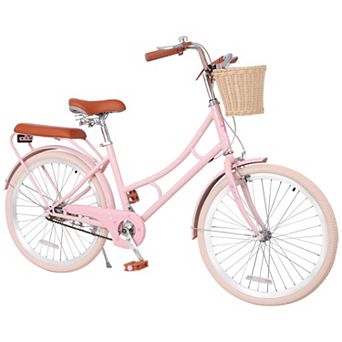 24 Inch Women Beach Cruiser Bike, Low-Step Frame with Basket, Comfortable Commuter Bike