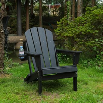 HDPE Folding Adirondack Chair with Cup Holder, 350lbs Capacity, Weather-Resistant for Patio Garden