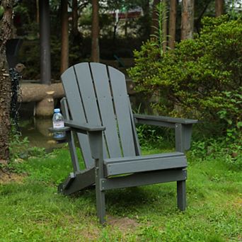 HDPE Folding Adirondack Chair with Cup Holder, 350lbs Capacity, Weather-Resistant for Patio Garden