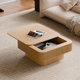 31.5'' Square Coffee Table with Secret Storage,Wood Veneer, Modern Style for Living Room, Apartment