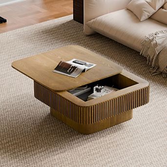 31.5'' Square Coffee Table with Secret Storage,Wood Veneer, Modern Style for Living Room, Apartment