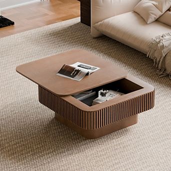 31.5'' Square Coffee Table with Secret Storage,Wood Veneer, Modern Style for Living Room, Apartment