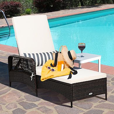 Costway PE Rattan Chaise Lounge Chair Armrest Recliner Adjustable Pillow