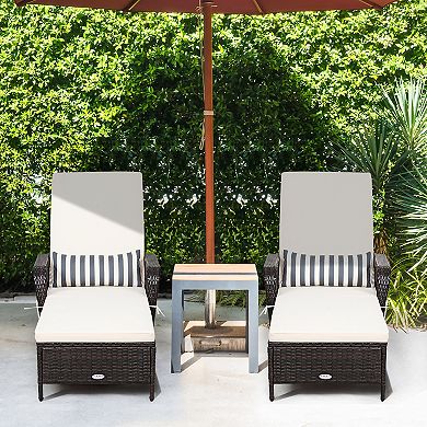 Costway PE Rattan Chaise Lounge Chair Armrest Recliner Adjustable Pillow