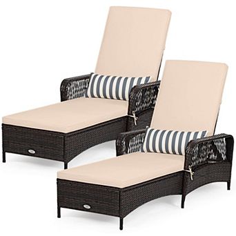 Costway PE Rattan Chaise Lounge Chair Armrest Recliner Adjustable Pillow