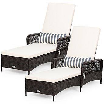 Costway PE Rattan Chaise Lounge Chair Armrest Recliner Adjustable Pillow