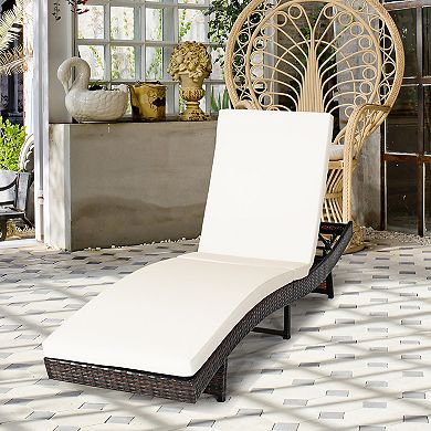 Costway Patio Rattan Folding Lounge Chair Chaise Adjustable W/ Cushion