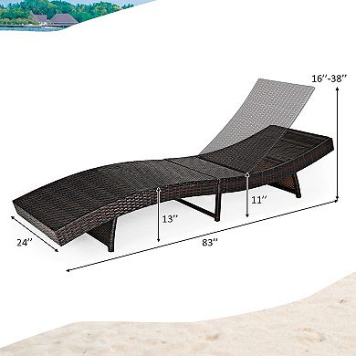 Costway Patio Rattan Folding Lounge Chair Chaise Adjustable W/ Cushion