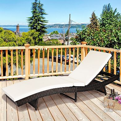 Costway Patio Rattan Folding Lounge Chair Chaise Adjustable W/ Cushion
