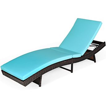 Costway Patio Rattan Folding Lounge Chair Chaise Adjustable W/ Cushion