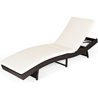 Costway Patio Rattan Folding Lounge Chair Chaise Adjustable W/ Cushion