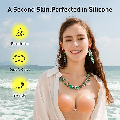 Adhesive Bra Strapless Sticky Invisible Push up Silicone Bra for Backless Dress with Nipple Covers