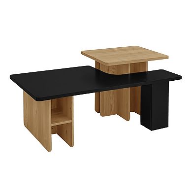 Set of 2 Nesting Coffee Tables,Farmhouse Wood Finish,Safe Rounded Corners for Living Room,Sofa Side