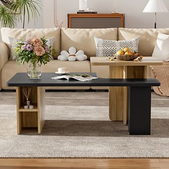 Set of 2 Nesting Coffee Tables,Farmhouse Wood Finish,Safe Rounded Corners for Living Room,Sofa Side