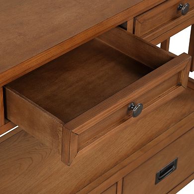 36 Inch Farmhouse Pine Console Table, 4 Drawers & 1 Shelf, Easy to Use for Entryway Living Room
