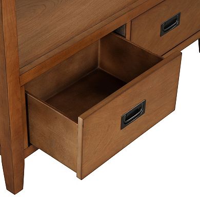 36 Inch Farmhouse Pine Console Table, 4 Drawers & 1 Shelf, Easy to Use for Entryway Living Room
