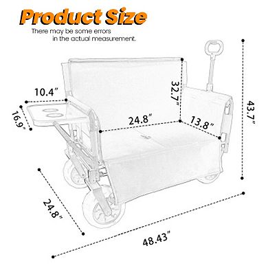 3-in-1 Collapsible Wagon, 500lbs Heavy-Duty, 180L Capacity with Rear Table, for Camping Beach