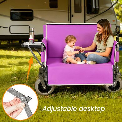 3-in-1 Collapsible Wagon, 500lbs Heavy-Duty, 180L Capacity with Rear Table, for Camping Beach