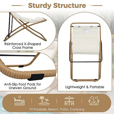 Set of 2 Outdoor Folding Chairs, Rattan-Wrapped with Adjustable Backrest, Thick Cushion for Poolside