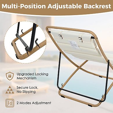 Set of 2 Outdoor Folding Chairs, Rattan-Wrapped with Adjustable Backrest, Thick Cushion for Poolside