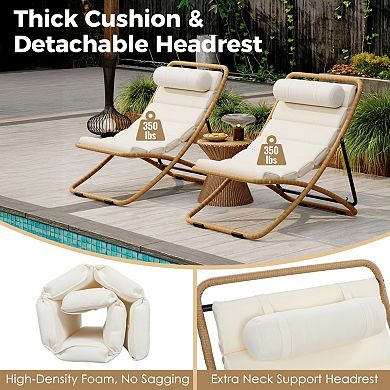 Set of 2 Outdoor Folding Chairs, Rattan-Wrapped with Adjustable Backrest, Thick Cushion for Poolside