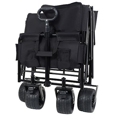 3-in-1 Convertible Folding Wagon, 500lbs Heavy-Duty, All-Terrain Wheels,with Seat & 180L Storage