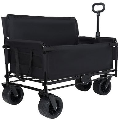 3-in-1 Convertible Folding Wagon, 500lbs Heavy-Duty, All-Terrain Wheels,with Seat & 180L Storage