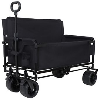 3-in-1 Convertible Folding Wagon, 500lbs Heavy-Duty, All-Terrain Wheels,with Seat & 180L Storage