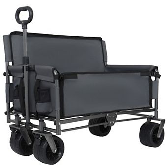 3-in-1 Convertible Folding Wagon, 500lbs Heavy-Duty, All-Terrain Wheels,with Seat & 180L Storage