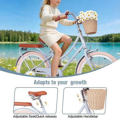 22 Inch Women Beach Cruiser Bike, Low-Step Frame with Basket, Comfortable Commuter Bike